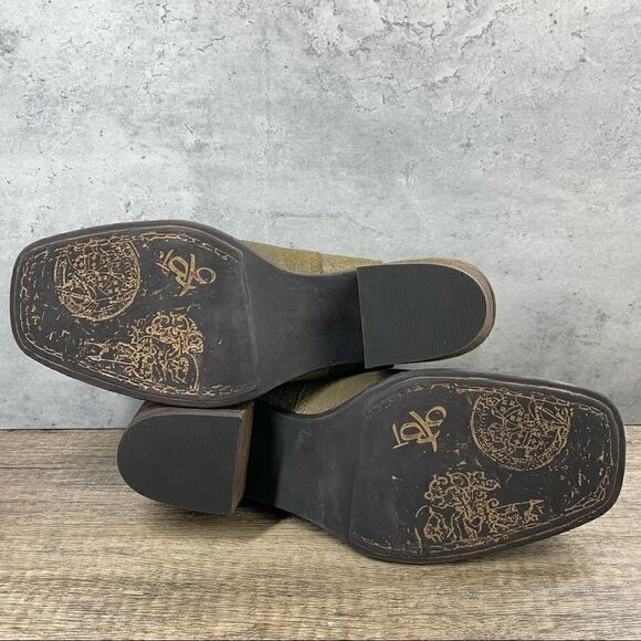 OTBT~Women’s~”Des Peres”~Open Back Bootie Leather~Olive Green~Ankle Strap~Size 8 - Picture 8 of 11